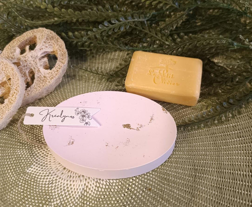 Porte-savon oval rose et or