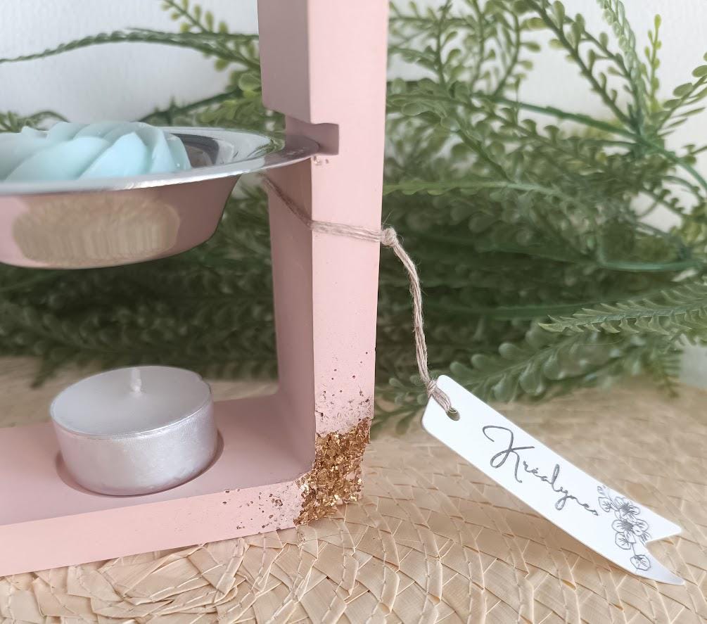 Brûle parfum arrondi terracotta clair et or.