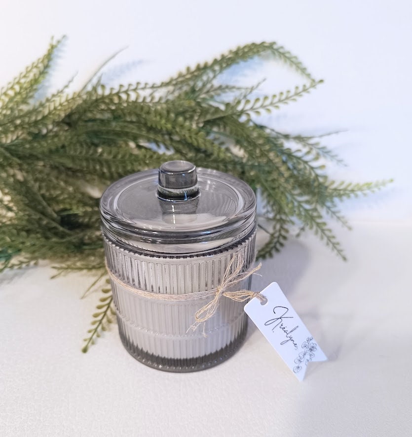 Bougie parfumée "Fleurs de coton" contenant en verre gris