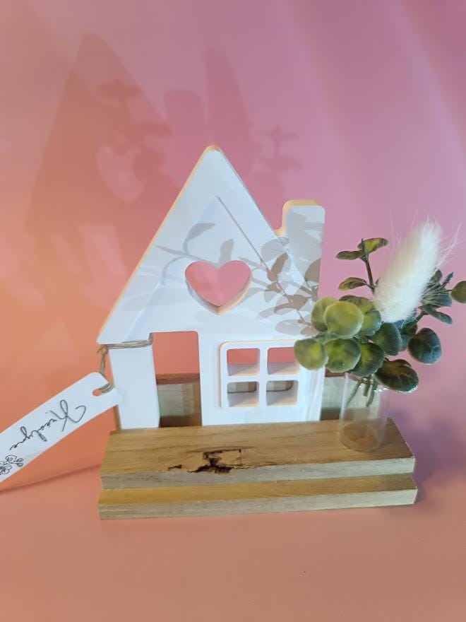 Décoration à poser maisons blanches support bois