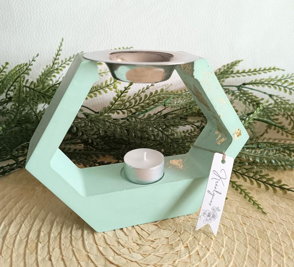 Brûle parfum losange turquoise et or.