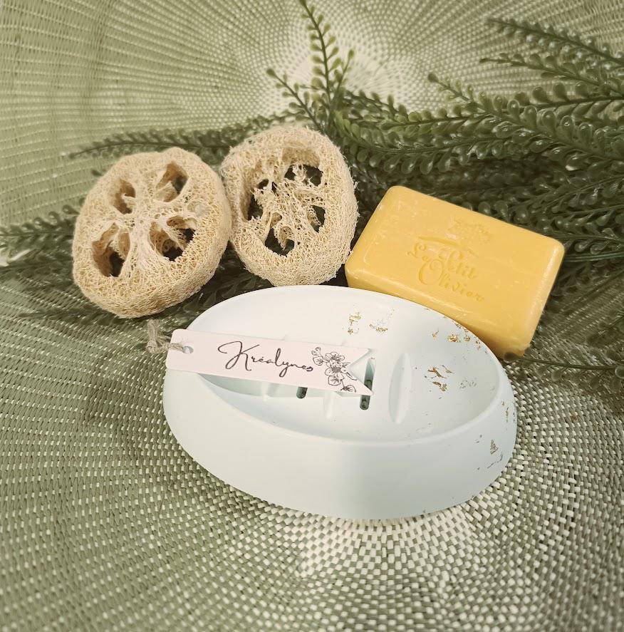 Porte-savon oval turquoise et or