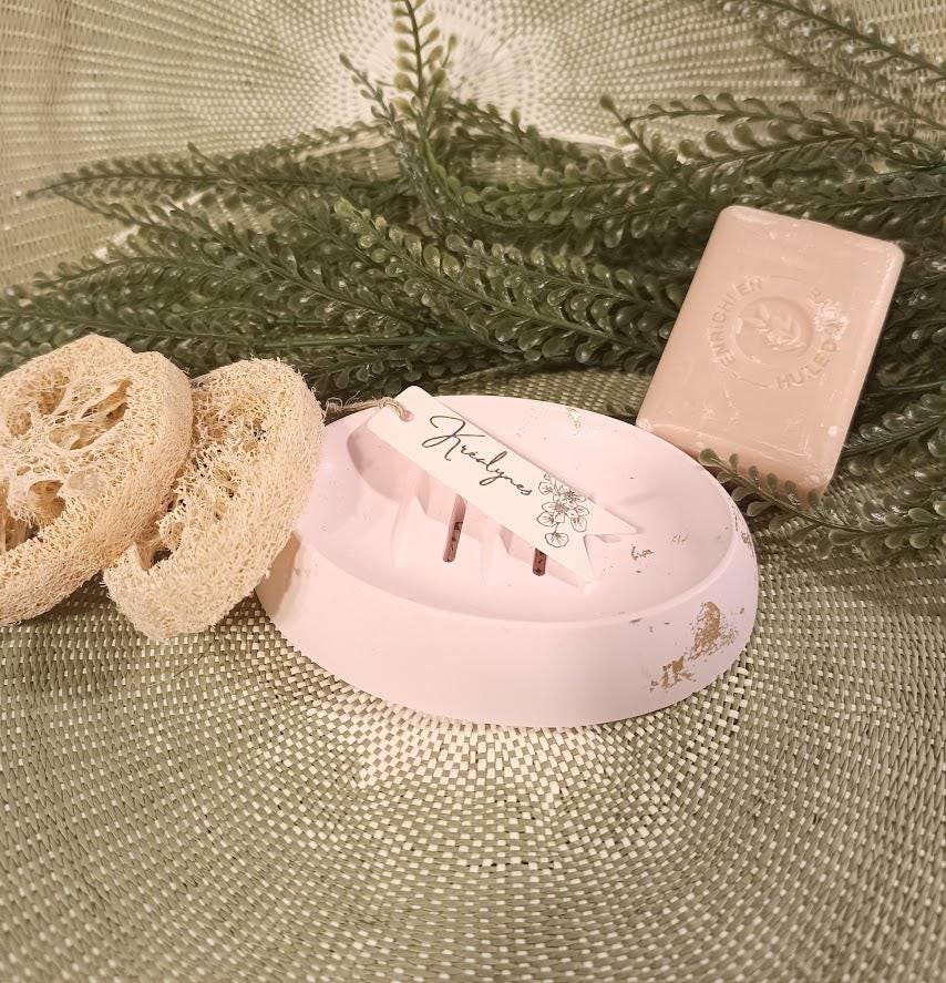 Porte-savon oval rose et or