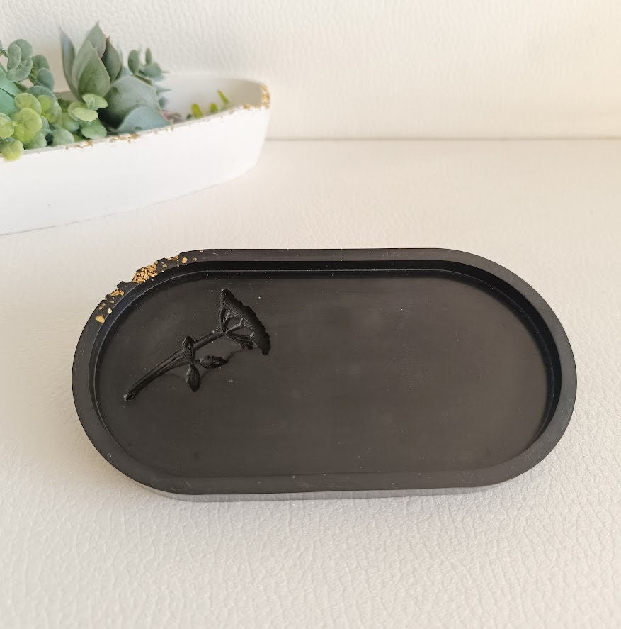 Plateau de rangement noir et or motif fleur des champs