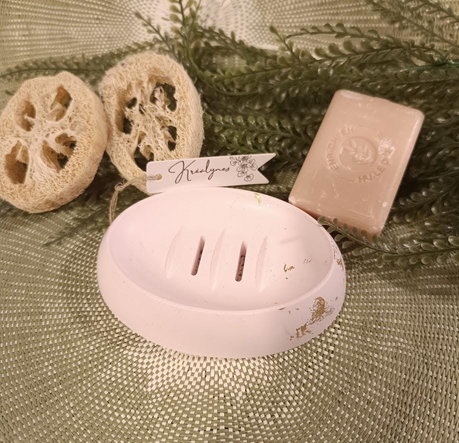 Porte-savon oval rose et or