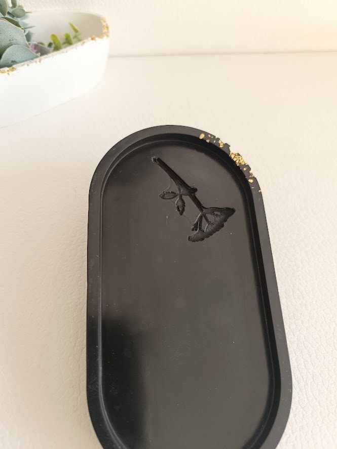 Plateau de rangement noir et or motif fleur des champs