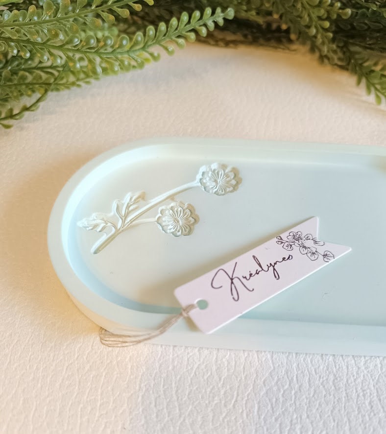 Plateau de rangement turquoise clair motif fleurs des champs.